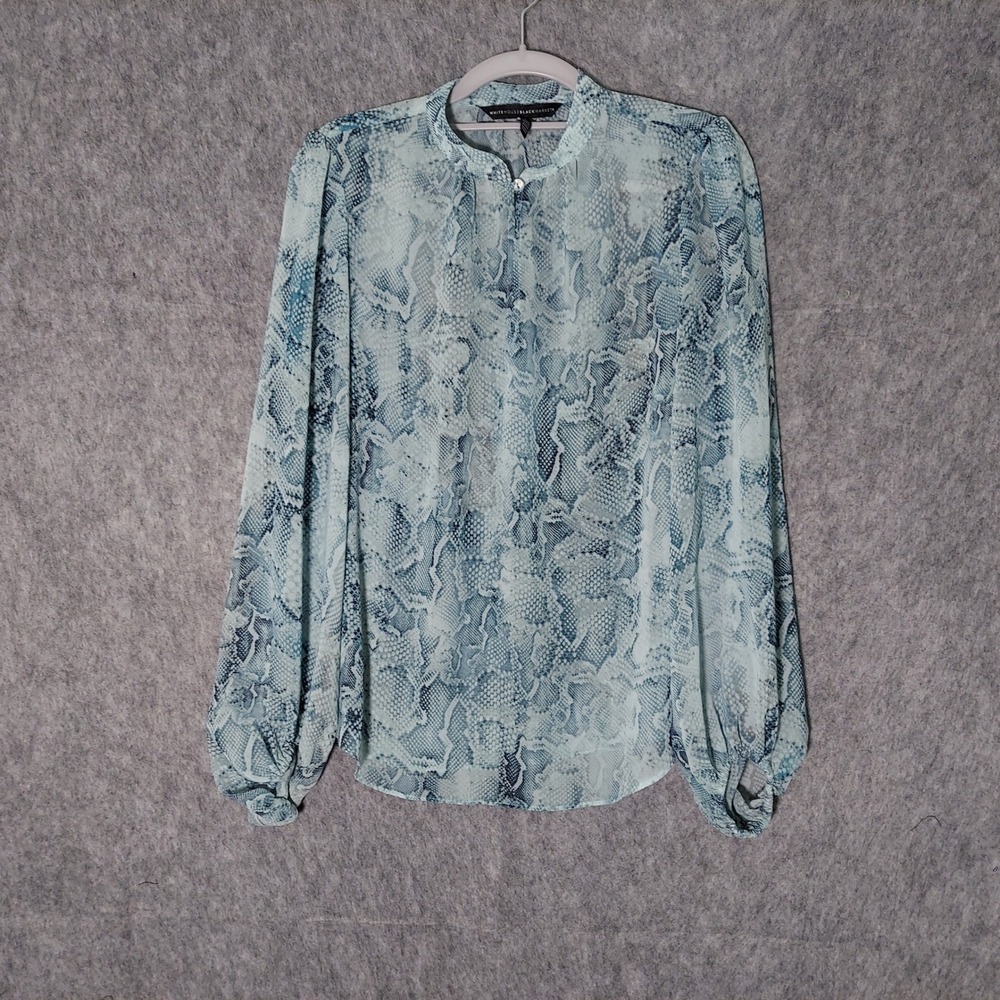 White House Black Market Blouse 4 Snakeskin Long Sleeve Sheer Chiffon Mob Wife
